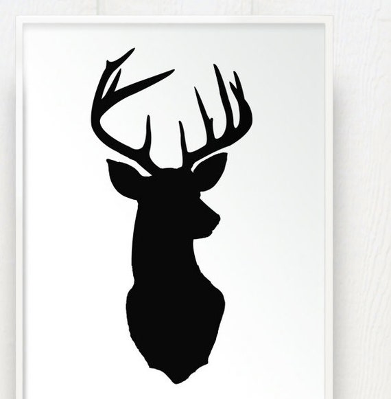 Items similar to Deer Head Print Silhouette - Color on White Background ...