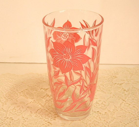 Vintage Pink Floral Drinking Glass