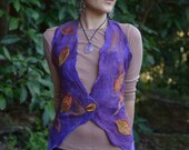 Nuno Felted Autumn Leaf Halter Tie Up Vest Top With Silk Chiffon Wings OOAK