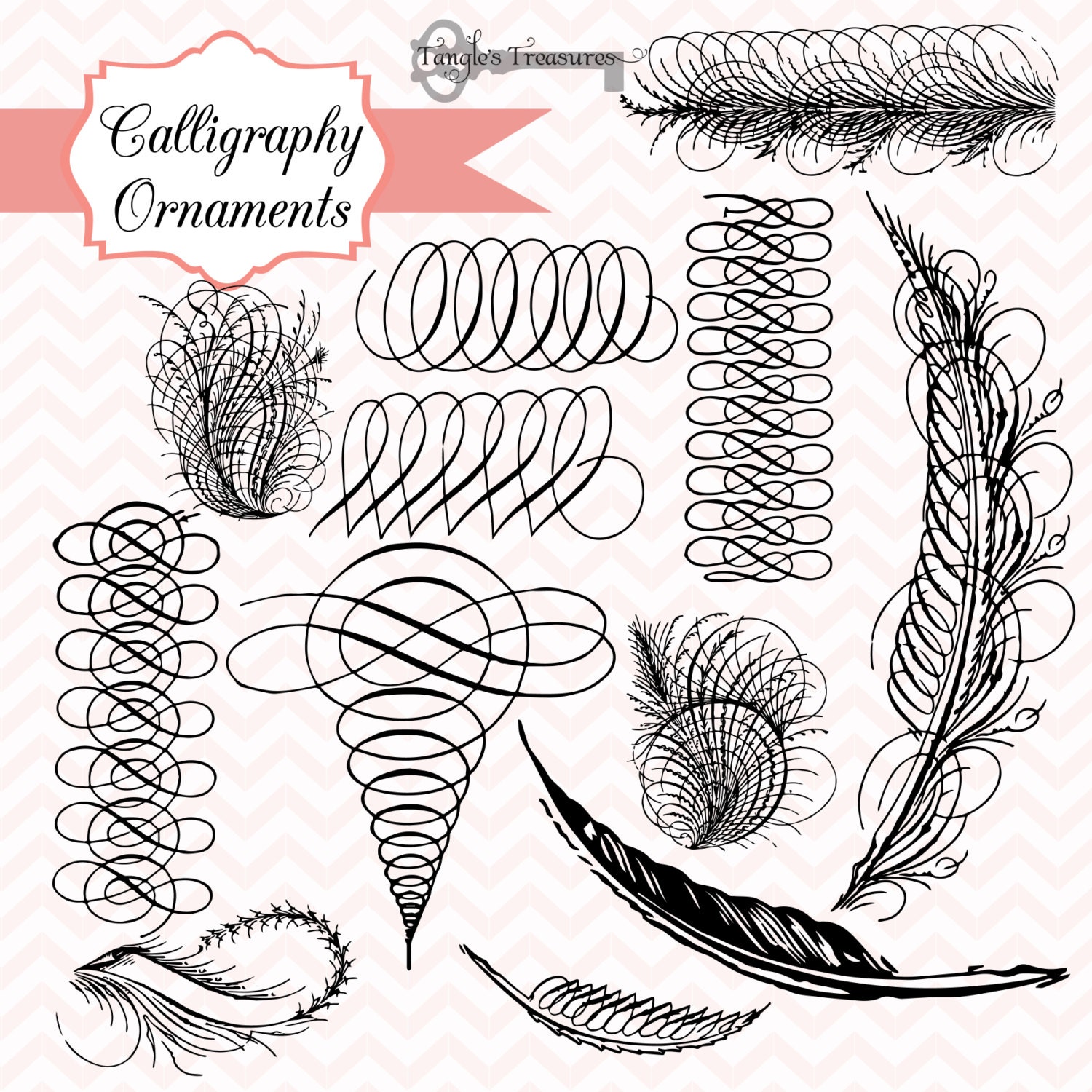 Vintage Calligraphy Ornaments digital clip art by VerdigrisStudios