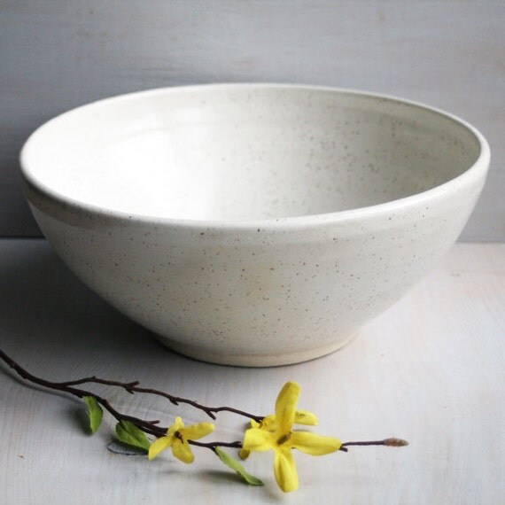 Extra Large White Serving Bowl Handmade White Speckled Rustic