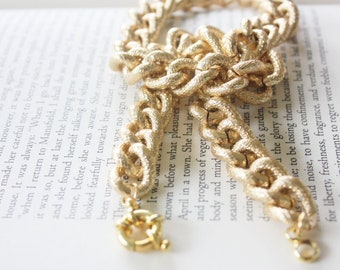 Gold Faux Pave Textured Chain Necklace