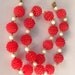 vintage raspberry beads necklace, iridescent, red and white, 18 inches, so cute