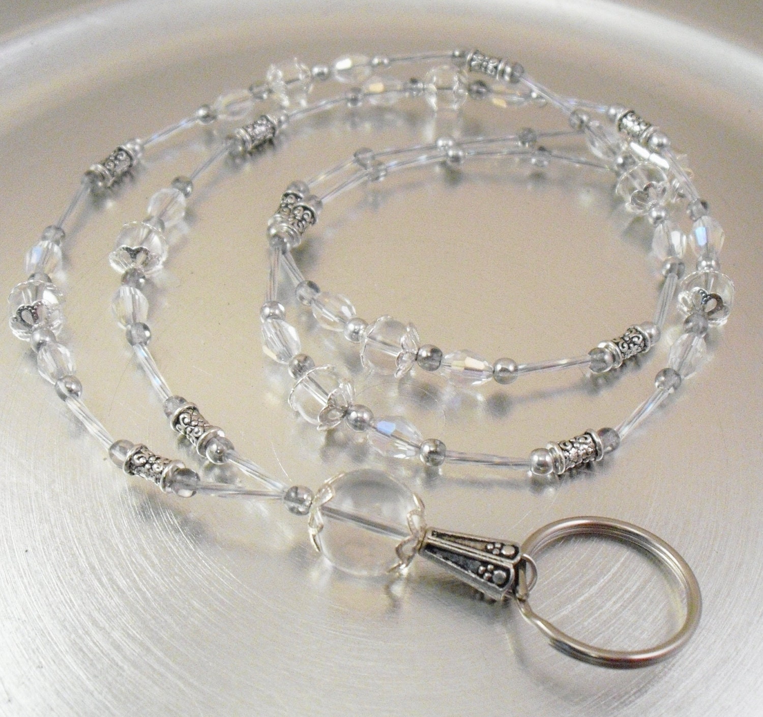 Beaded ID Lanyard Badge Holder Eyeglass Leash Clear