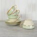 Vintage Teacups with Saucers . Set of 4 . Mint Green . Tea Party . Pope-Gosser China . Spring Pattern . Coin Gold Trim
