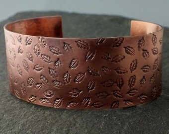 Stamped Copper Cuff Bracelet- Leaves