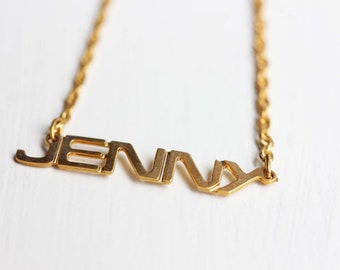Jenny Name Necklace, Jenny Name Jewelry, Personalized Name Necklace, Name Necklace Gold, Jenny Gold Jewelry, Retro Name Necklace