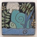 Birds, Mama and Baby Bird,Ceramic tile ,turquoise,green,moon, handmade 4x4 raku fired art tile