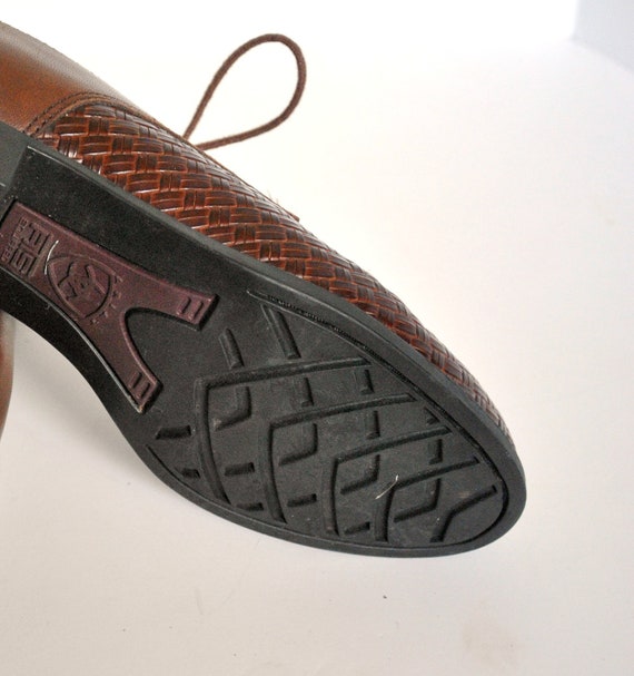 Vintage Woven Leather Oxfords with Tassel/ Brown Leather Lace