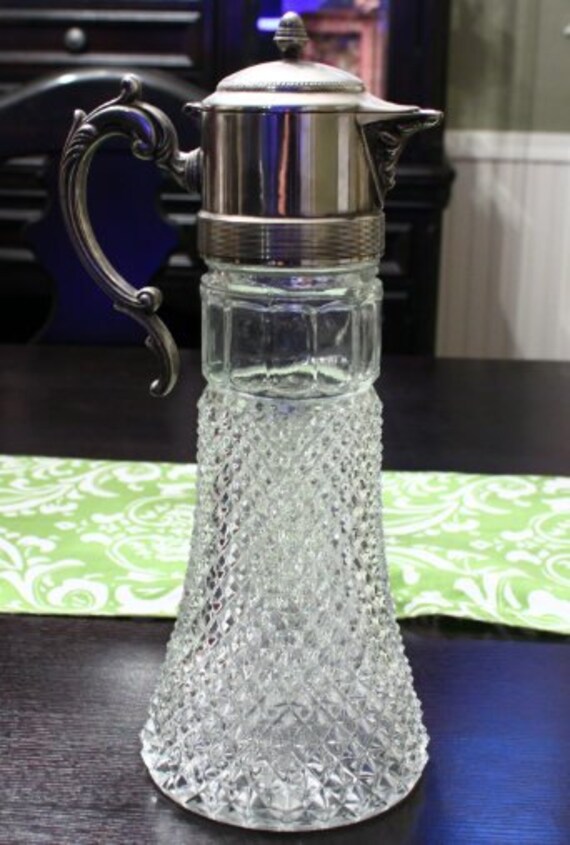 Vintage Crystal Cut Glass and Silver Plate Decanter Pitcher
