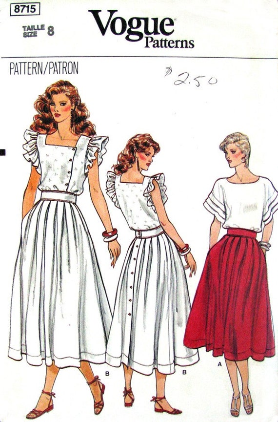 80s Flared Pleated Skirt Vintage Pattern Vogue 8715 UNCUT Wide