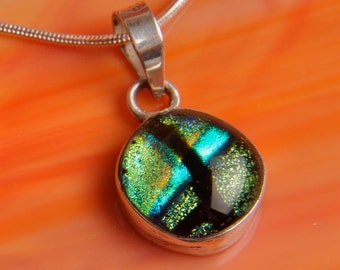 Solid Sterling .925 Silver Dichroic Fused Glass Pendant Necklace ...with chain...
