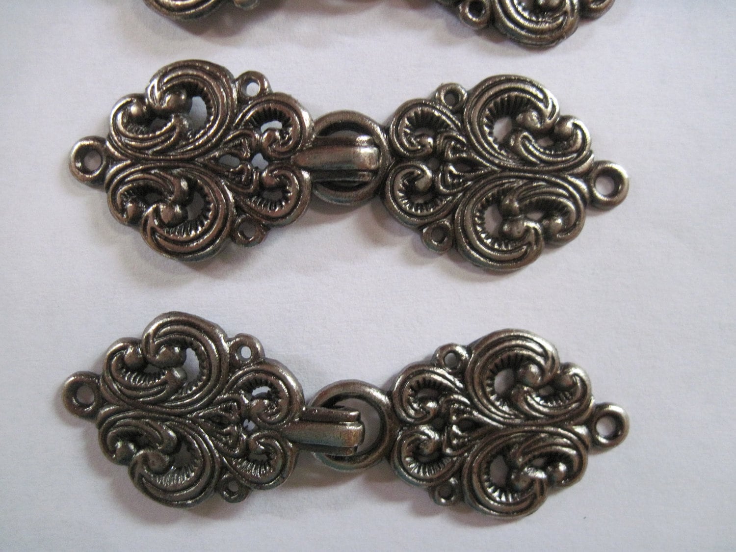 Set of Nordic Sweater Clasps 6 Sets Pewter Fastenings Clasps