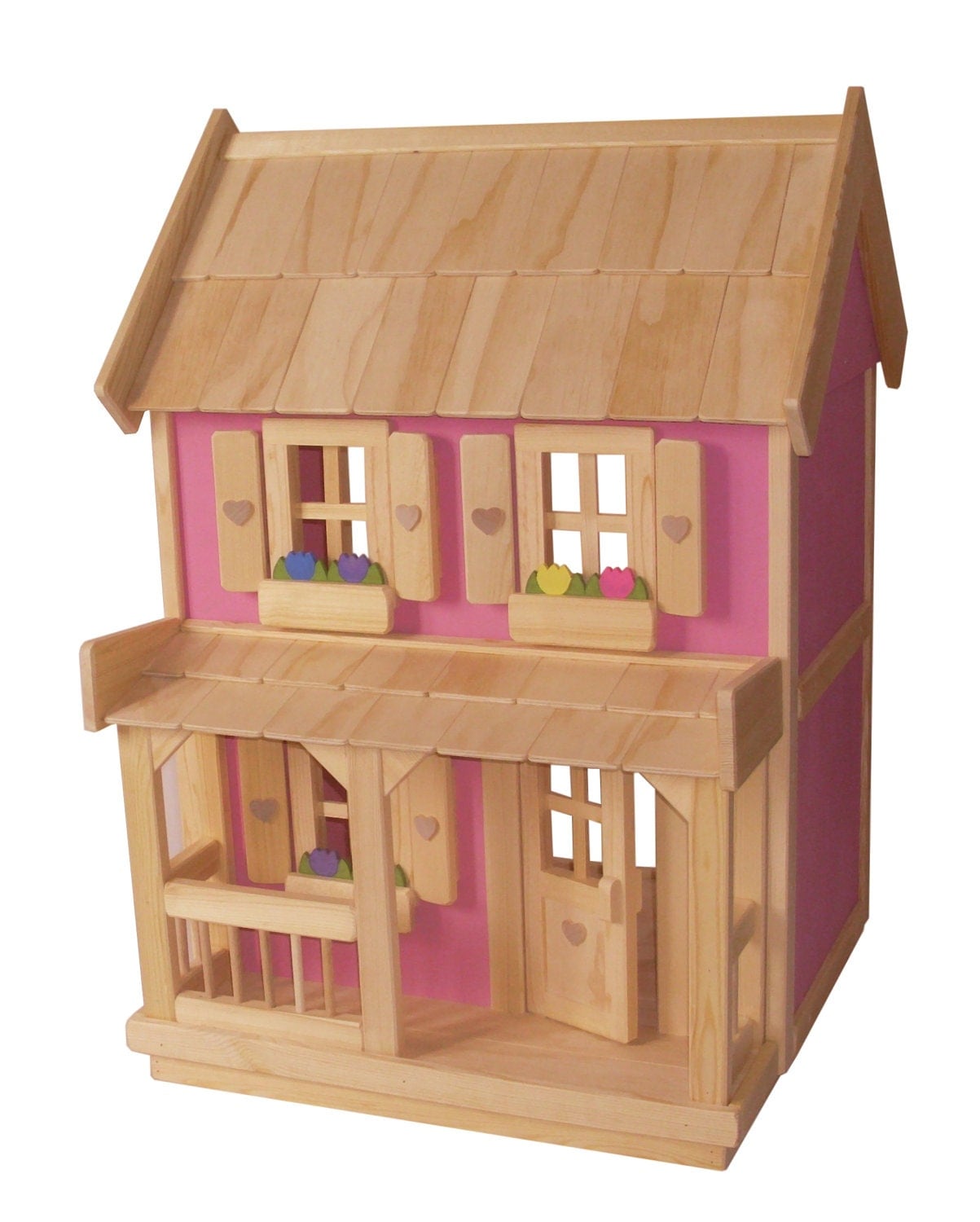 wooden doll house with 7-piece wood dollhouse furniture