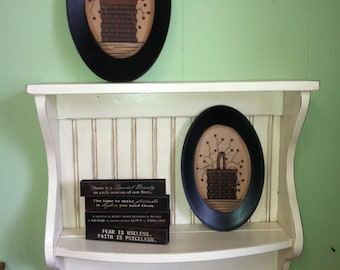Plate Rack and Wood Primitive Country Shelf and Plate Display Antiqued White