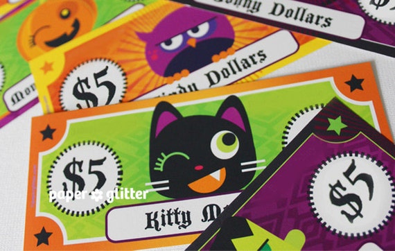 Paper Toy Money for Halloween  or Play Editable Text