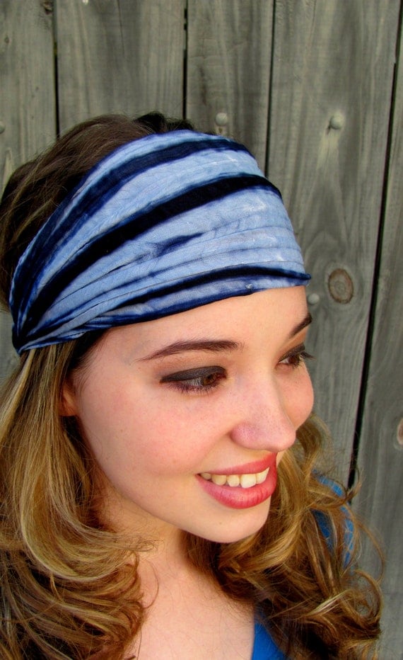 Wide Headband Workout Headband Navy & Blue Tie Dye by SWAKCouture