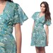 Flutter Sleeve Dress 60s Mini Boho Floral Patchwork Print 70s Mod Empire 1970s Hippie Vintage Babydoll Green Blue Small Medium S M