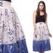 Floral Midi Skirt Boho Hippie 1970s Corset Vintage 70s Bohemian Blue Pink Color Block Cotton Retro High Waisted Full Skirt Small Medium