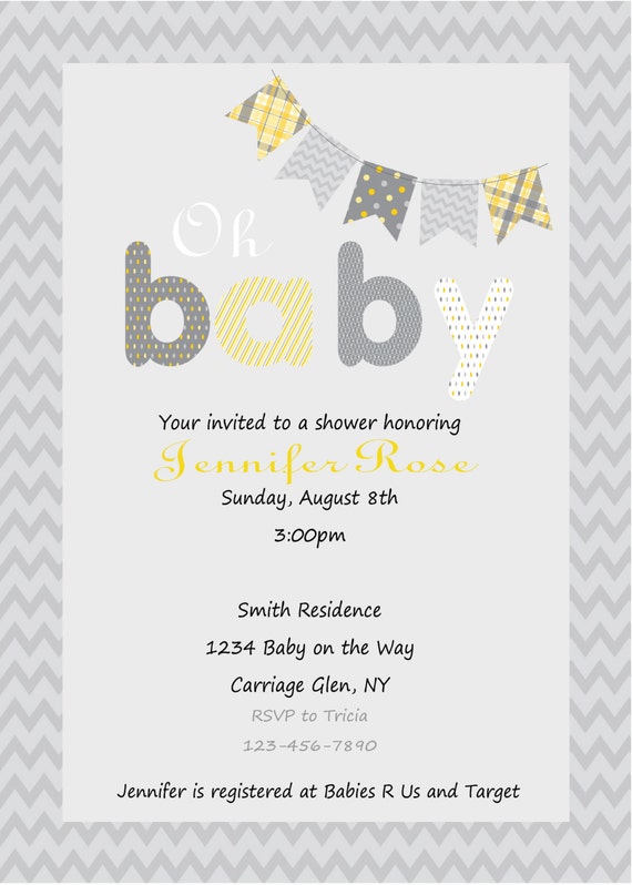 Items similar to Yellow and Gray Baby Shower Invitation Print Your Own