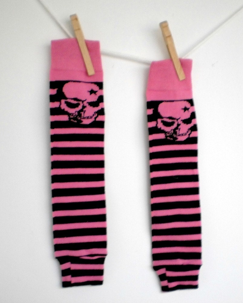 Pink and Black Stripe with Skull Leg Warmers Crawlers for