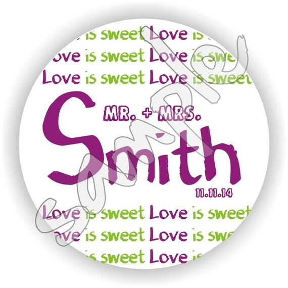 Love is Sweet - Personalized circle stickers - Set of 5 sheets - Wedding - Monogram - Bridal Shower - Thank You - Favor Tag - Personalized