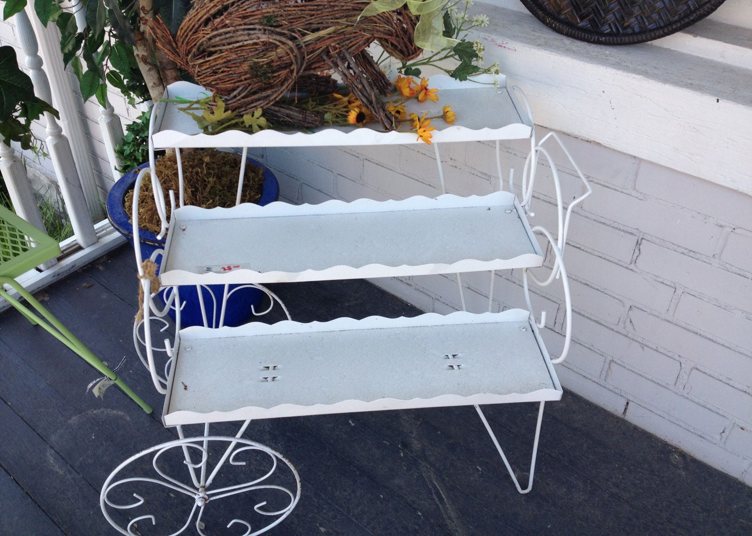 Vintage White Metal Flower Cart FREE SHIPPING