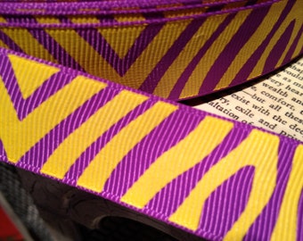 3 Yards 7/8"" LSU Gold and PURPLE ZEBRA Grosgrain Ribbon
