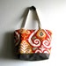 Tote bag, purse - Leona Summer Market Bag in Gray - Green vegan suede and a red and yellow fabric