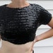Vintage 1950s Black Sequin Cropped Crop TOP / Bolero XS