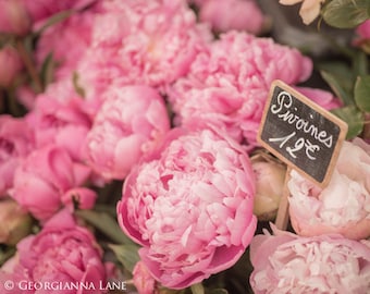 Paris Photography - Paris Peonies in Parisian Flower Market, France, French Fine Art Travel Photo, Wall Art, Home Decor