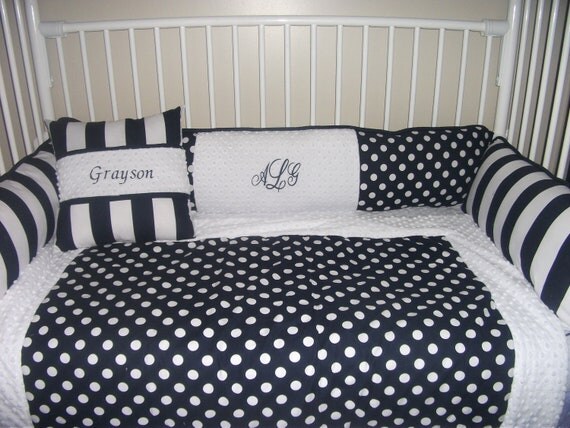 Polka dot Boys Navy Custom Baby Bumper Pad Crib Set DEPOSIT