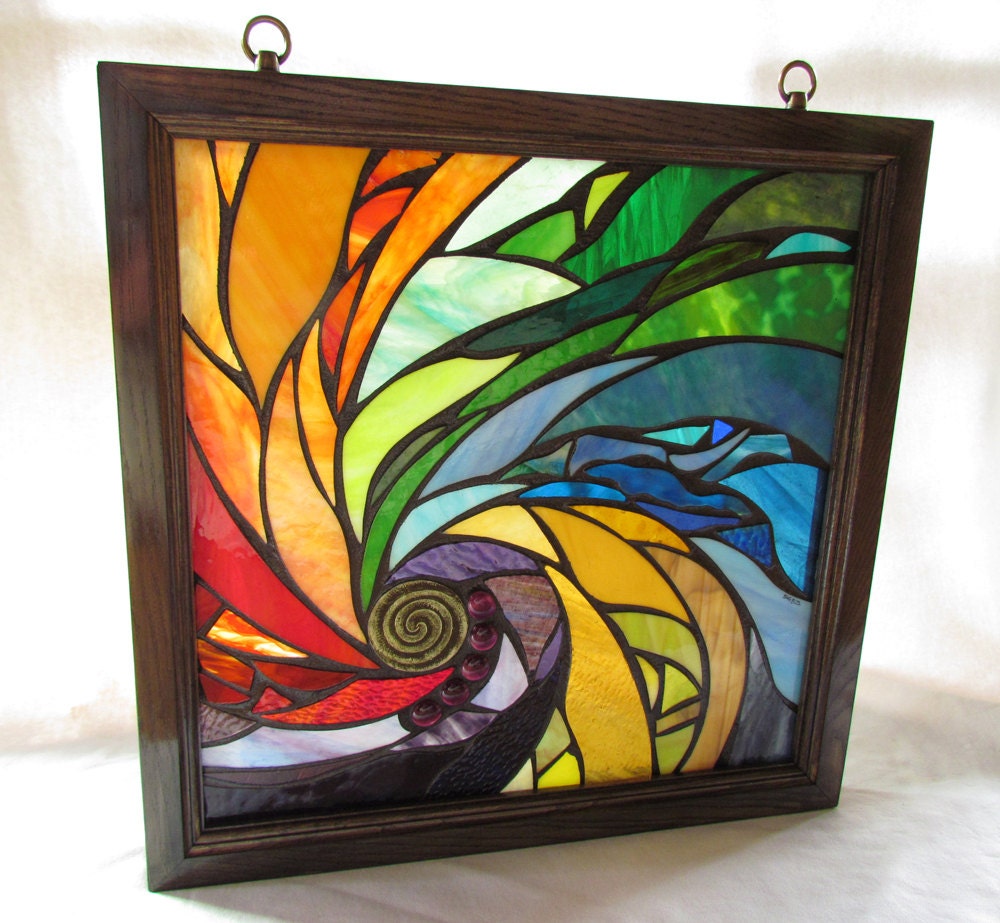 Stained Glass Mosaic Panel Spiral I 18 X 18 inches