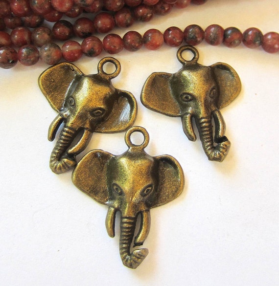 6 Elephant charms antique bronze jewelry pendants metal