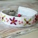Embroidered Cuff Bracelet - Pink and Green Floral Design Embroidered on White Linen