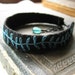 Embroidered Bracelet - Teal Vine on Black Linen