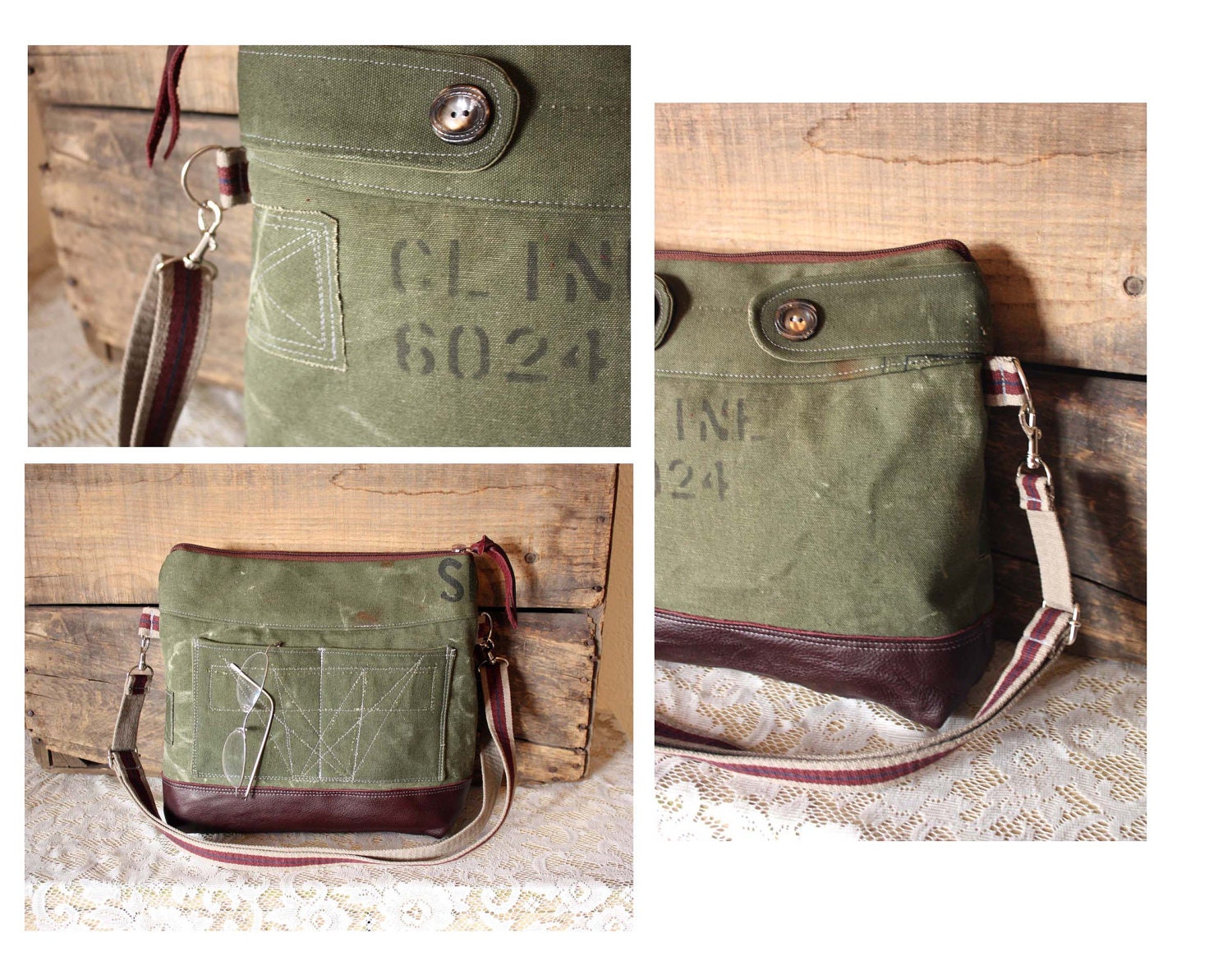 Crossbody Canvas Olive Purse messenger/ crossover handbag/