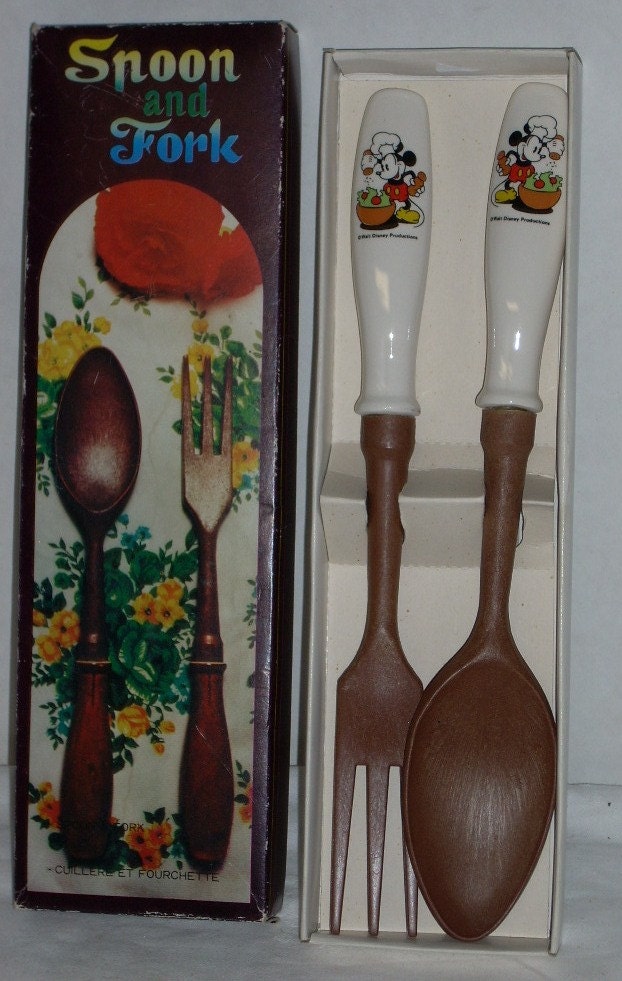 Vintage Mickey Mouse Serving Salad Fork Spoon Haute Juice