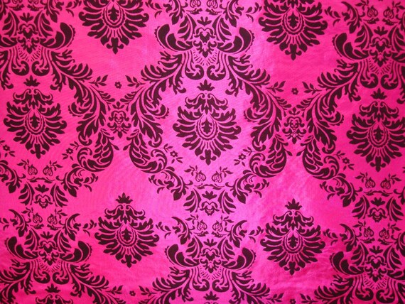 Items similar to black and fuchsia damask flocked taffeta fabric on Etsy