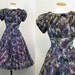 1950s Dress - SANGRIA BUZZ Vintage 50s Purple Roses Chiffon Illusion Bust Garden Tea Party Dress xl