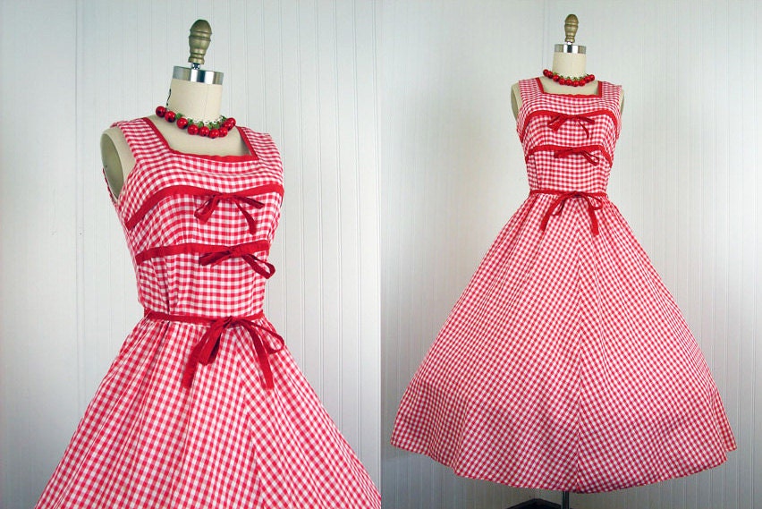 1950s Dress Vintage 50s Red Gingham Checks by jumblelaya on Etsy
