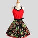 Sweetheart Retro Apron - Handmade Sexy Womens Apron in Wild Strawberries with Flirty Red Hot Bodice Cute Full Kitchen Apron