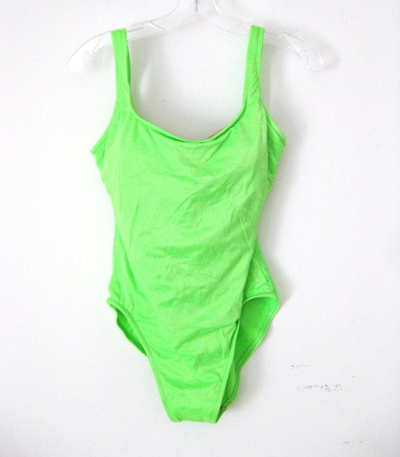 Neon Green Swimsuit BRIGHT Lime Green One Piece Scoop Back