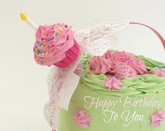 Birthday Headband cupcake with candle graet as birthday party hat ,Halloween cupcake costume photo prop ,baby headband first birthday party
