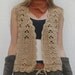 Vintage 70s Hand Knit Lace Hippie Sweater Vest in Natural Tan Size Medium to Large