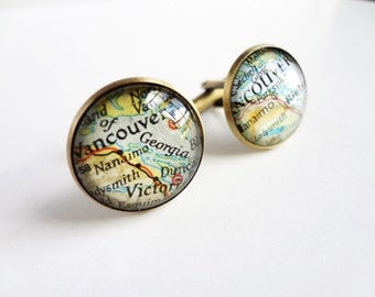 Custom Cuff Links, Bronze Gift for Men, Anniversary Gift, Map Cufflinks
