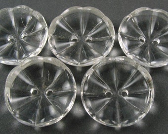 Vintage Czech Glass Buttons - 5 Clear Glass