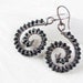 Small spiral earrings - black earrings, wire wraped spiral copper earrings with black glass seed beads, dangle earrings, neo tribal earrings