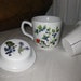 RESERVED Linda Pillivuyt Covered Tea Cup with Infuser Fruit d' ete France Mug with Insert and Lid Blueberries Strawberries Heavy Ironstone