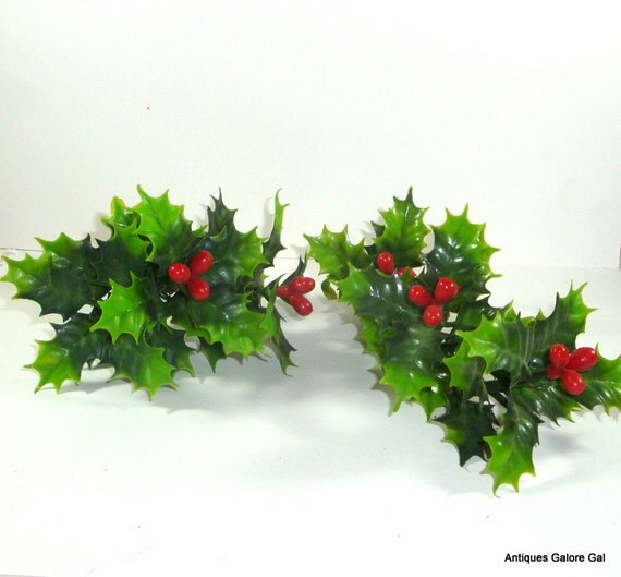 Vintage Holly Floral Picks Christmas Decor by VintageTinsel